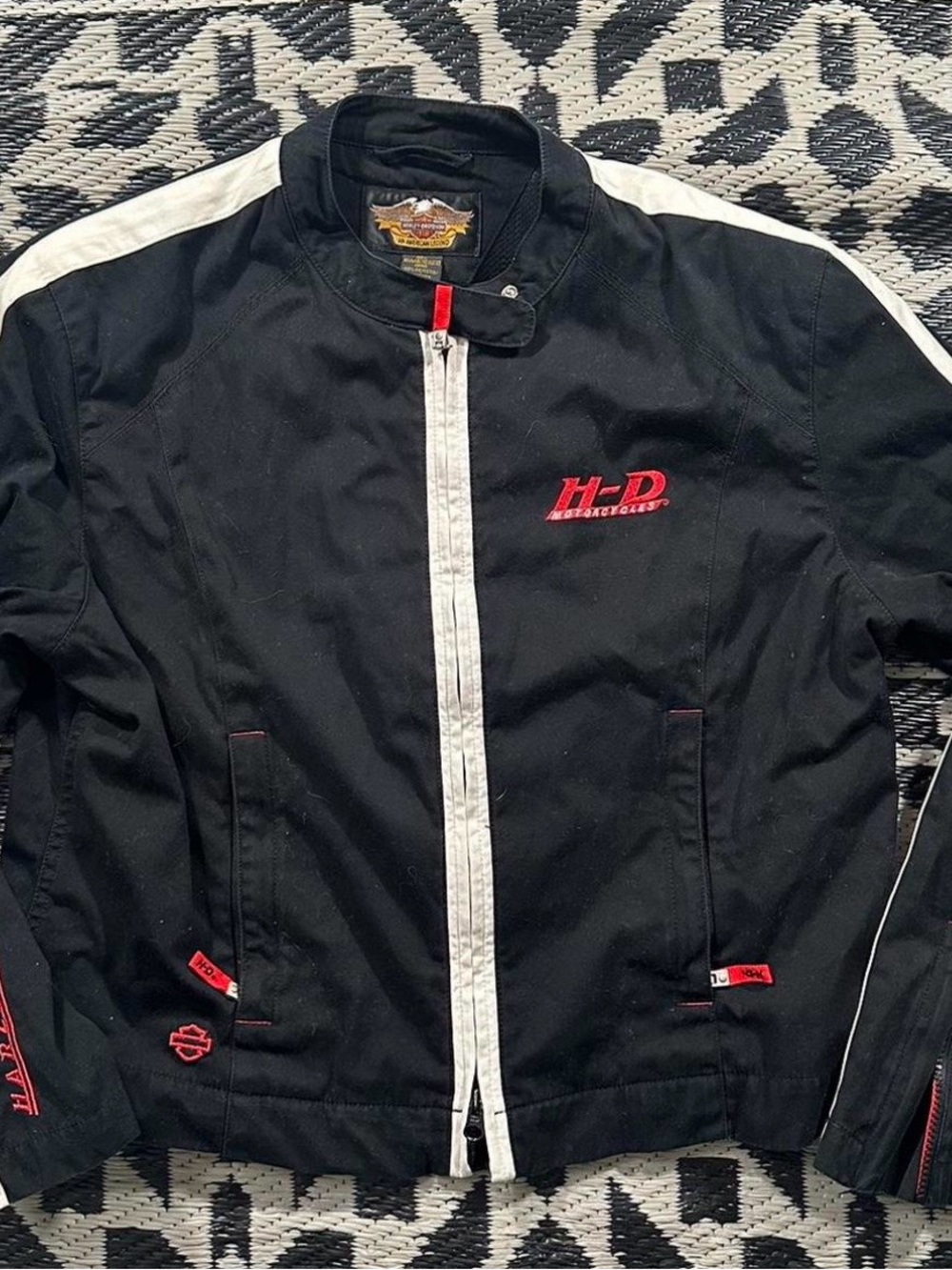 Harley-Davidson Black Jacket with White Trim and Red Logos